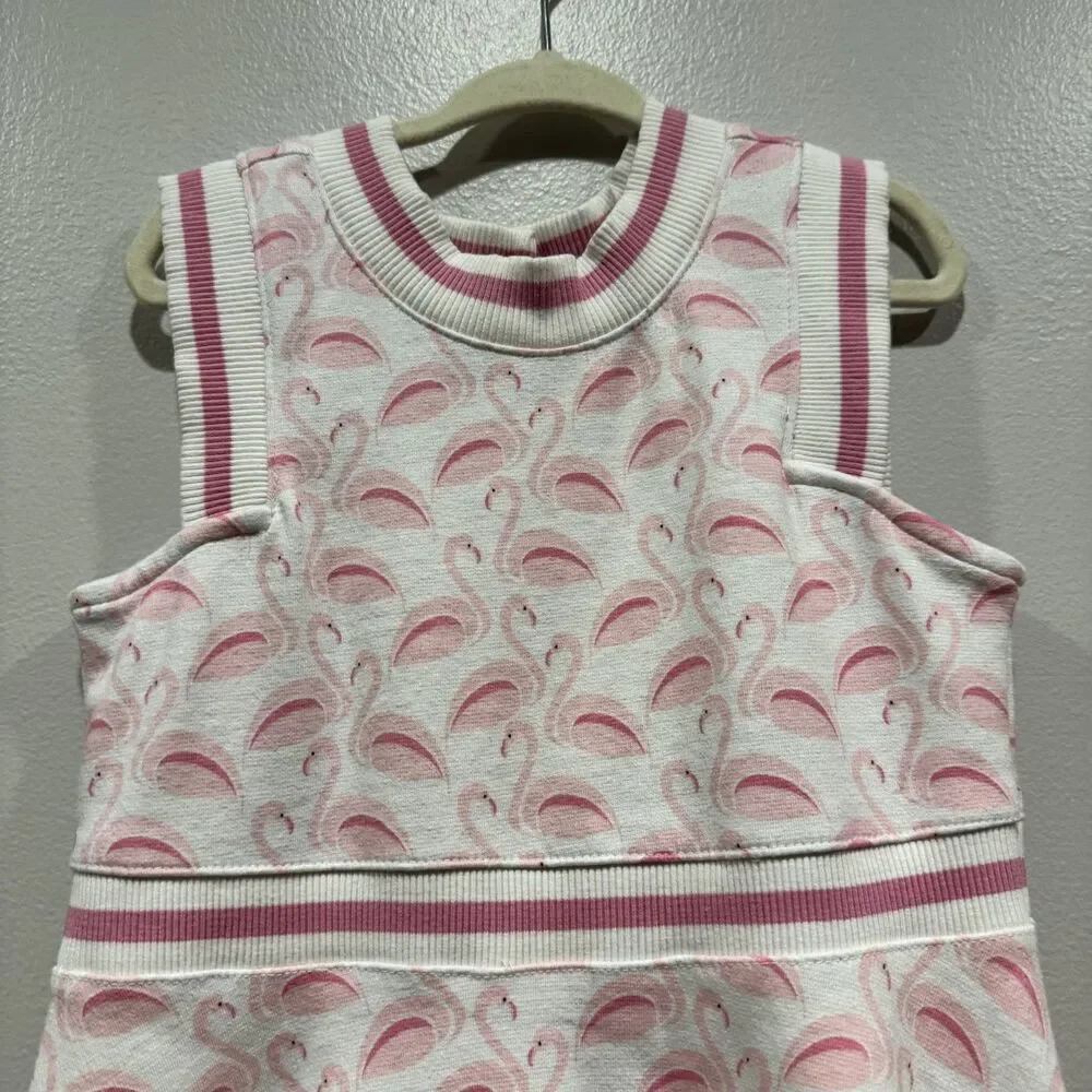 Janie and Jack Dress Sleeveless Flamingos Pink White Stretch Vacation Girls sz 5